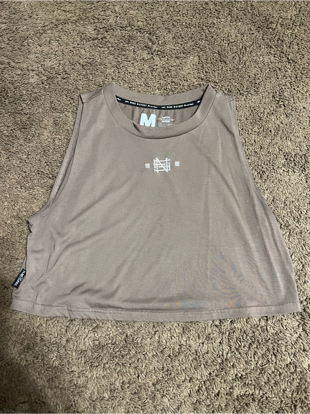 flag nor fail Taupe Cropped Muscle Tank Top